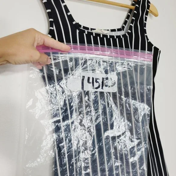 Poison Ivy Sleeveless Sheath Dress Bodycon Black White Striped Scoop Neck S - Picture 8 of 8